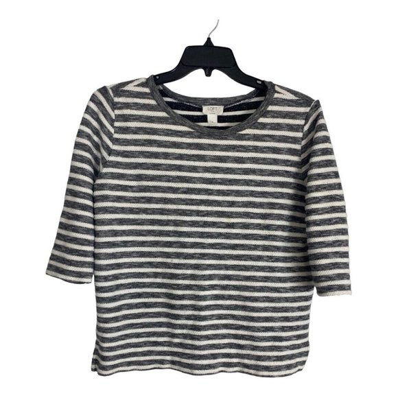 Loft Womens Shirt Adult Size Small Lounge Black White Striped 3/4 Sleeve Blouse - Picture 1 of 7